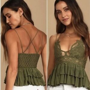 NWT Intimately Free People Adella Cami Top Olive Sparrow Size Medium